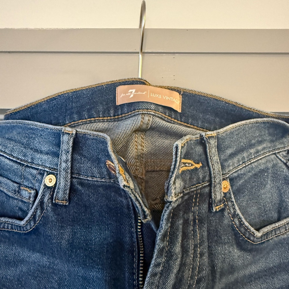 7 For All Mankind High Rise Boot Cut Jeans in New York Dark Blue